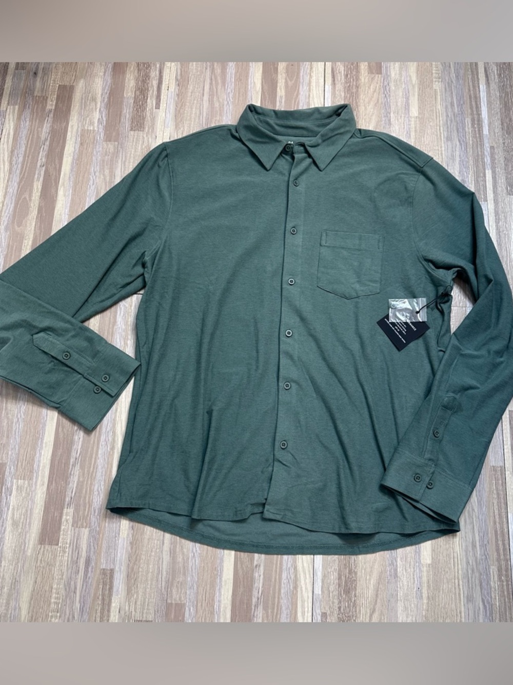 0.1 ALGO Men's Long-Sleeve Button-Down Performance Shirt Green Size XL NWT